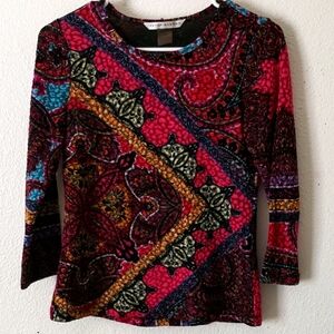 Peter Nygard Boho Paisley Print 3/4 Sleeve Top Size Petite Small